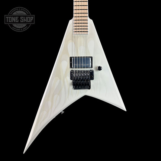 Front of Jackson Custom Shop Rhoads RR24 1H White Ghost Flame.