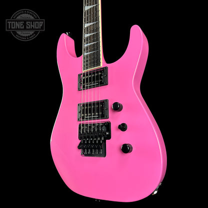 Front angle of Jackson Custom Shop SL2H Reverse Headstock Bubblegum.