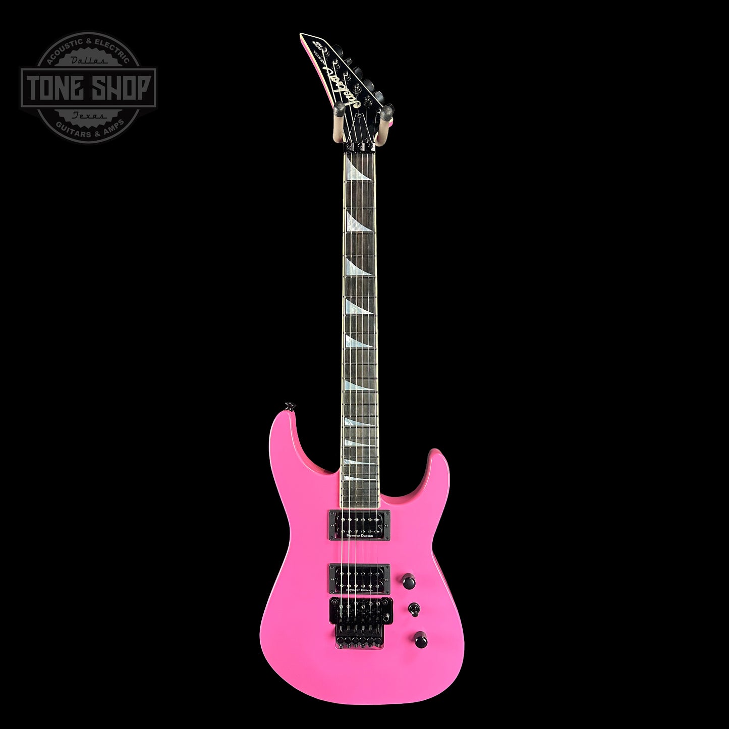 Full front of Jackson Custom Shop SL2H Reverse Headstock Bubblegum.