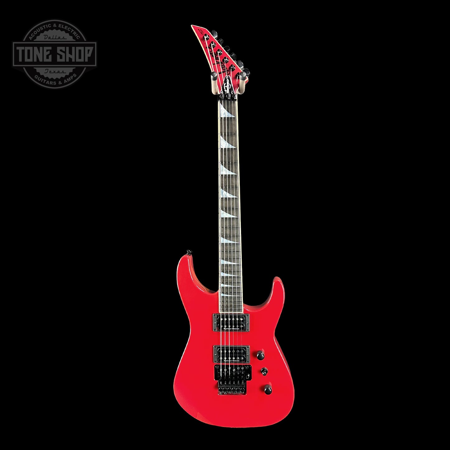 Full front of Jackson Custom Shop SL2H Reverse Headstock Dakota Red.