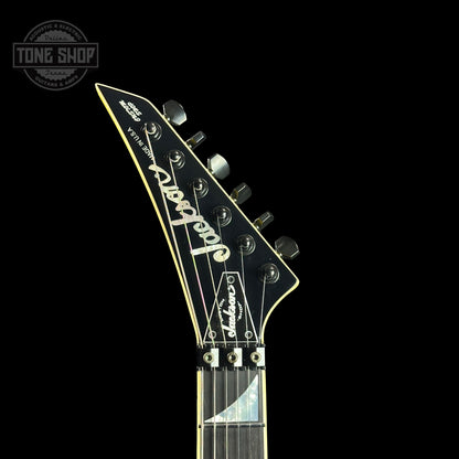 Front of headstock of Jackson Custom Shop SL2H Grafitti Yellow.