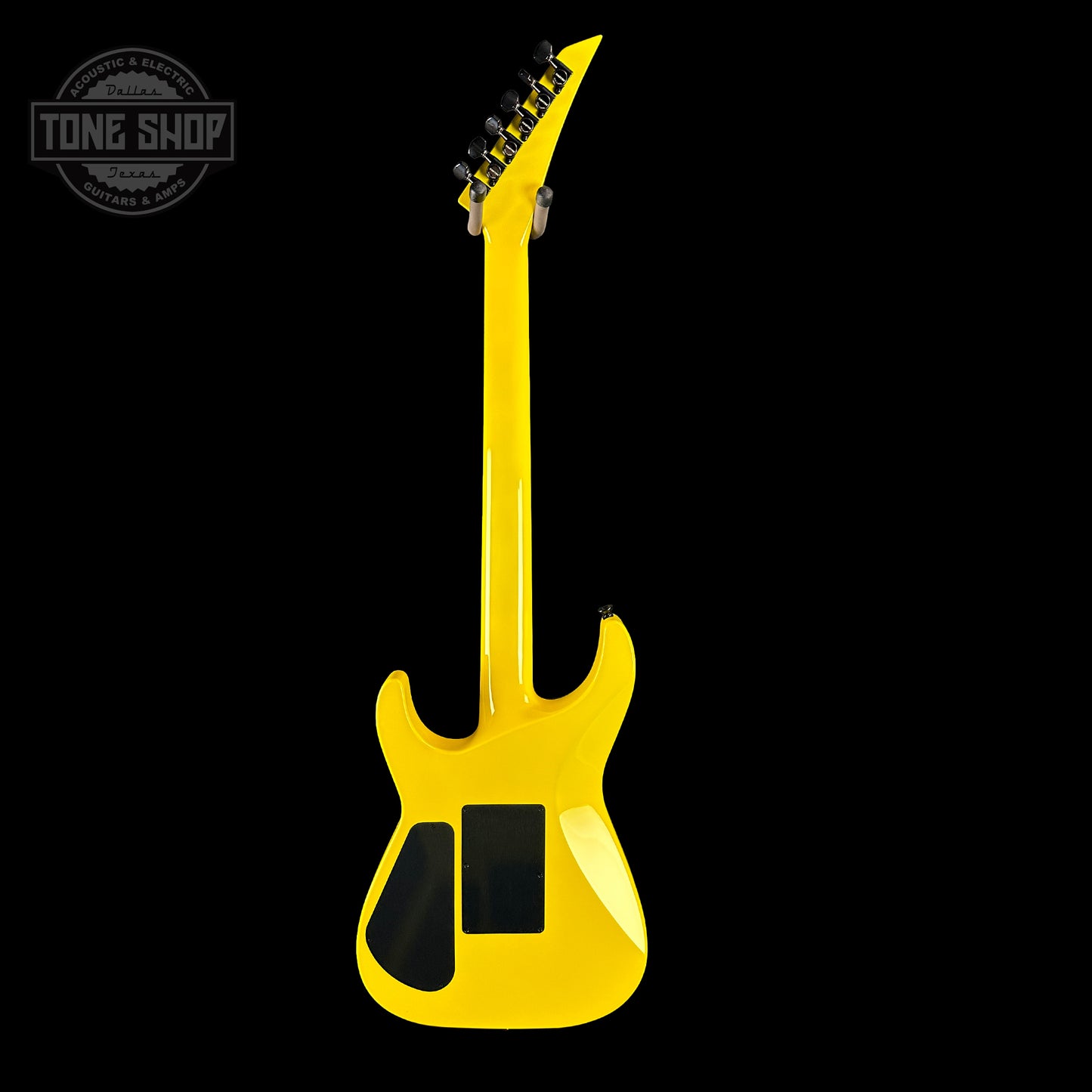 Full back of Jackson Custom Shop SL2H Reverse Headstock Grafitti Yellow.