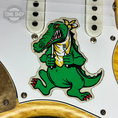 Sticker on body of Fender Custom Shop Jerry Garcia Alligator Strat Masterbuilt by Austin MacNut.