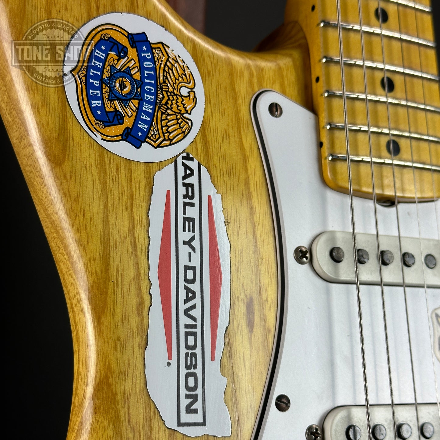 Sticker on body of Fender Custom Shop Jerry Garcia Alligator Strat Masterbuilt by Austin MacNut.