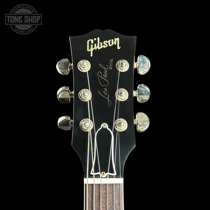 Headstock of Gibson Custom Shop Les Paul Special Double Cut Figured Maple Top Cobra Burst VOS.