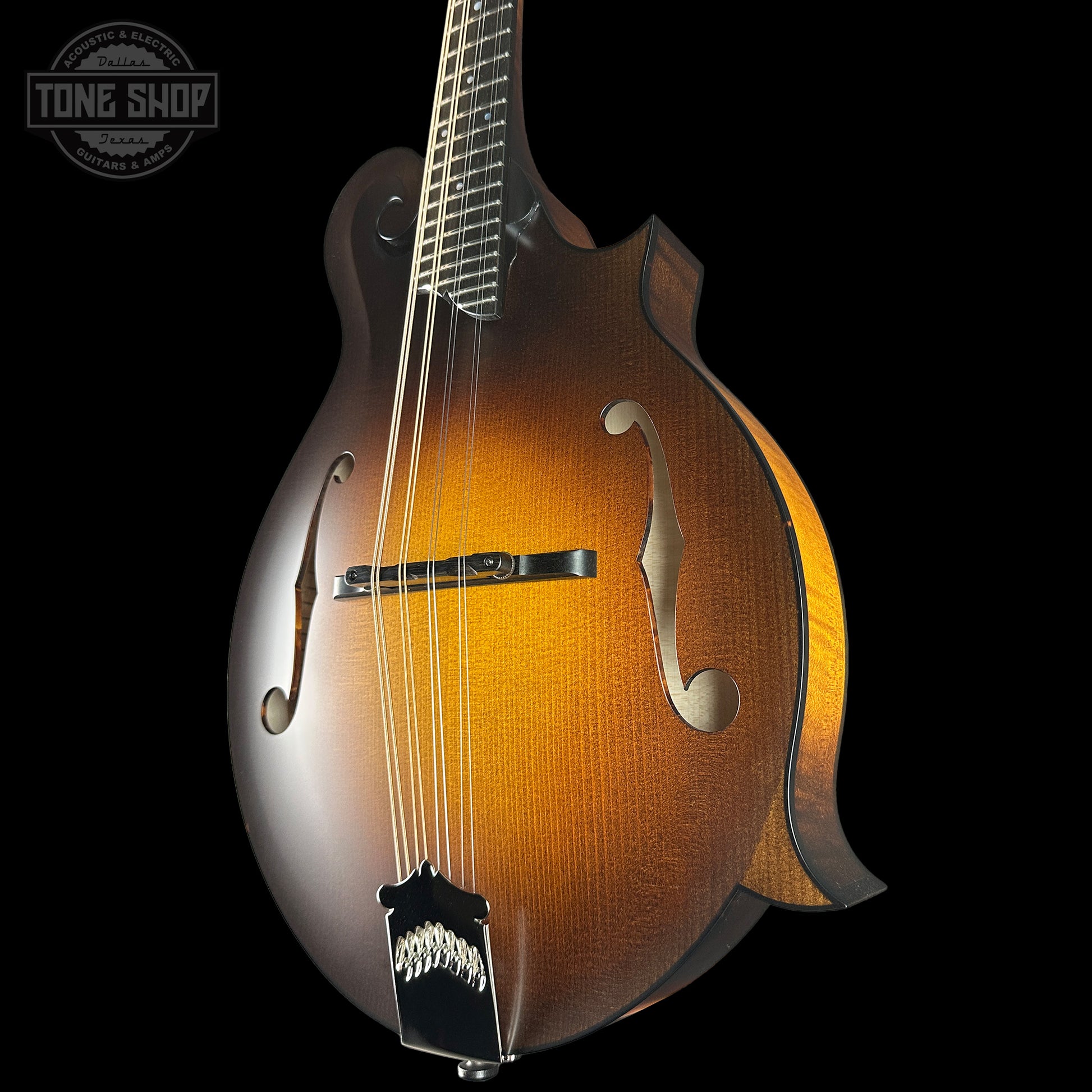 Front angle of Collings MF Mandolin Sunburst.