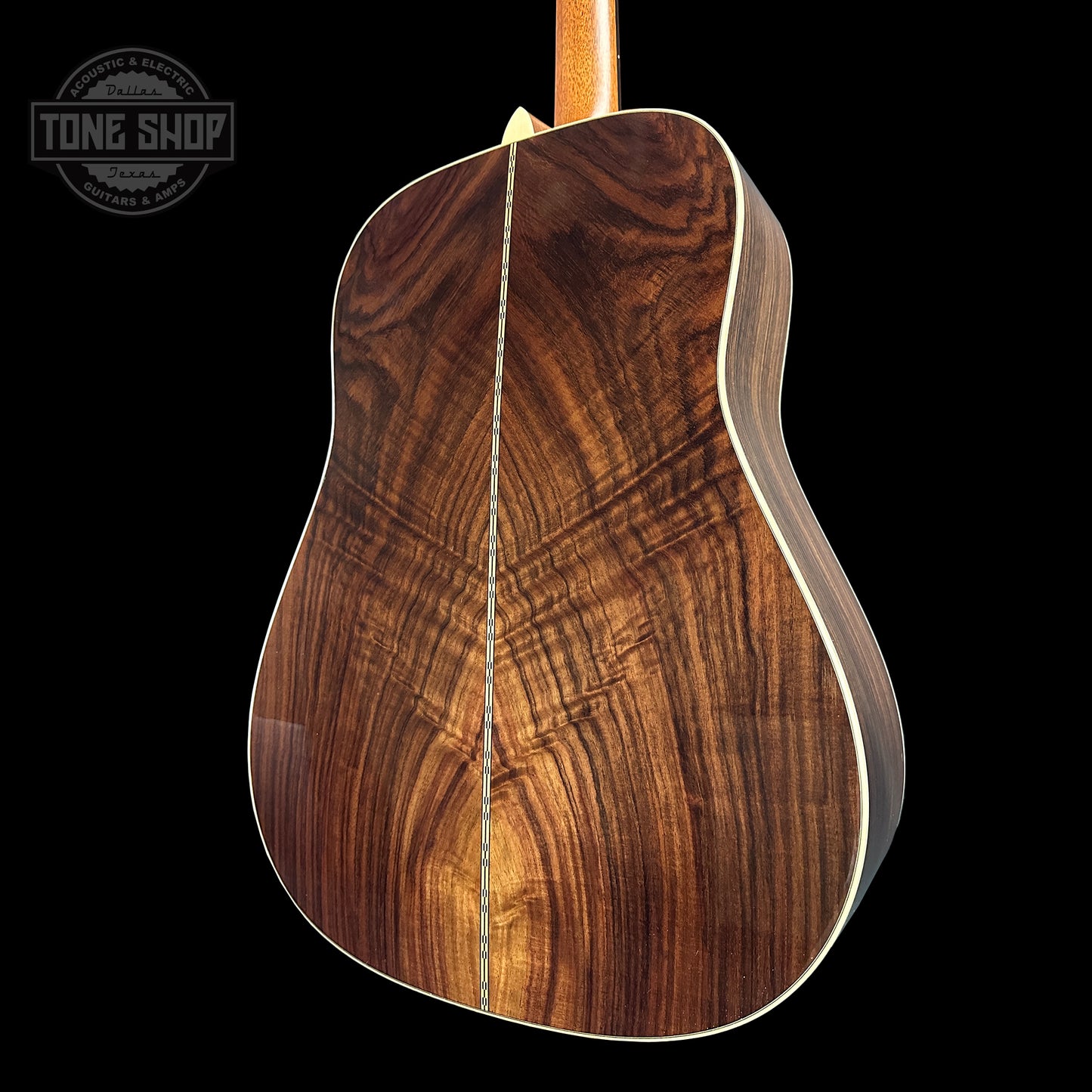 Back angle of Martin Custom Shop 28 Style Dread Adirondack/WEIR Ambertone.