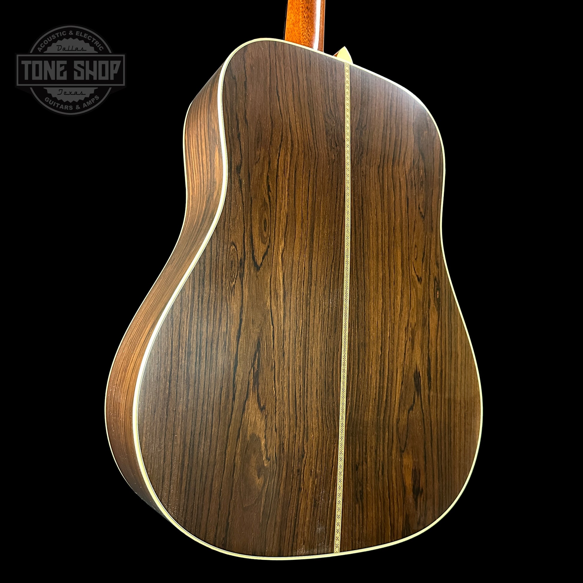 Back angle of Martin Custom Shop 37 D-28 Authentic Brazilian Rosewood Stage 1 Aging.