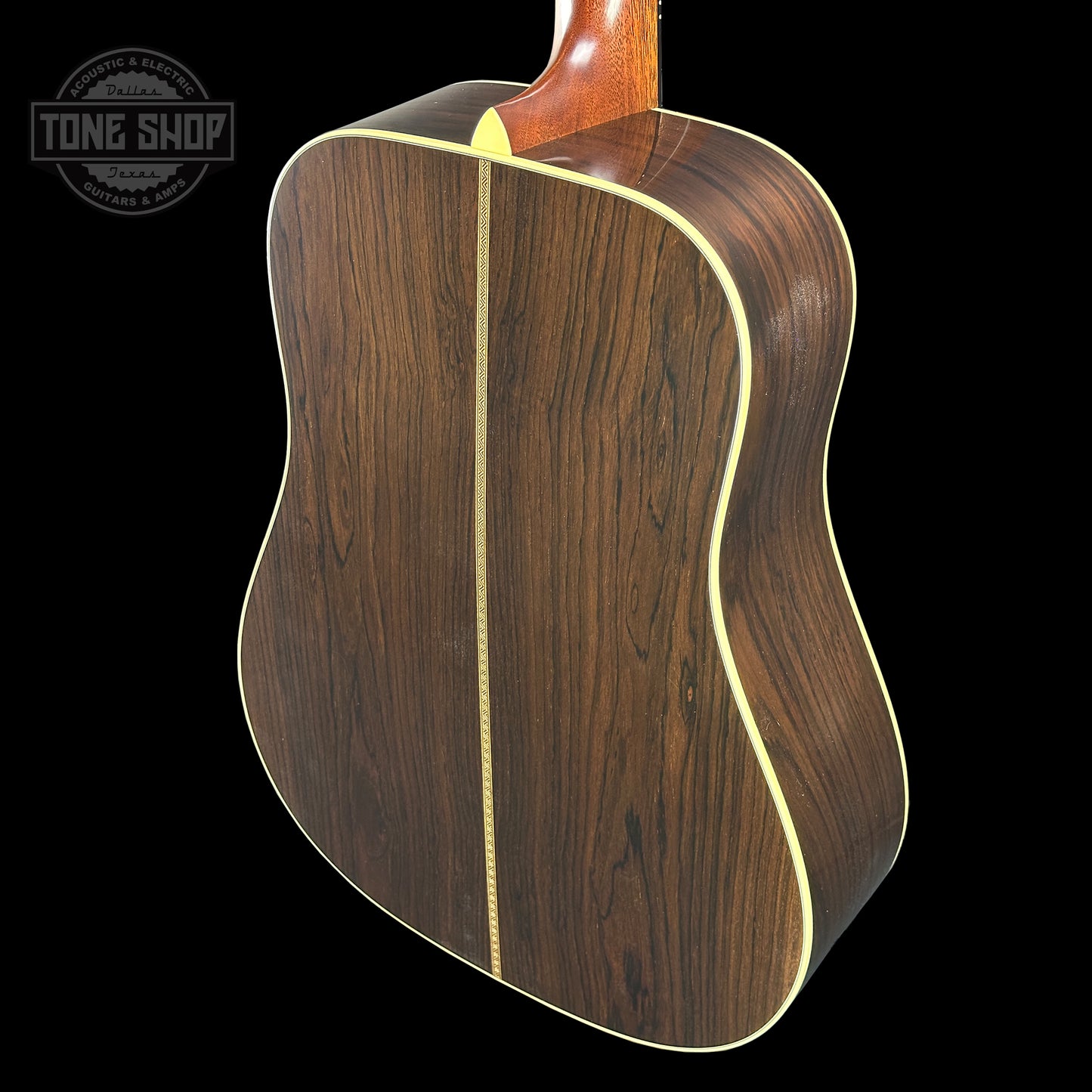 Back angle of Martin Custom Shop 37 D-28 Authentic Brazilian Rosewood Stage 1 Aging.