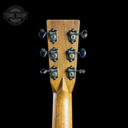 Back of headstock of Martin Custom Shop 28 Style Dread Adirondack/Cocobolo.