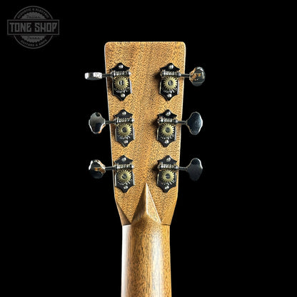 Back of headstock of Martin Custom Shop 00-14F 28 Style Italian Alpine Spruce/Tasmanian Blackwood.