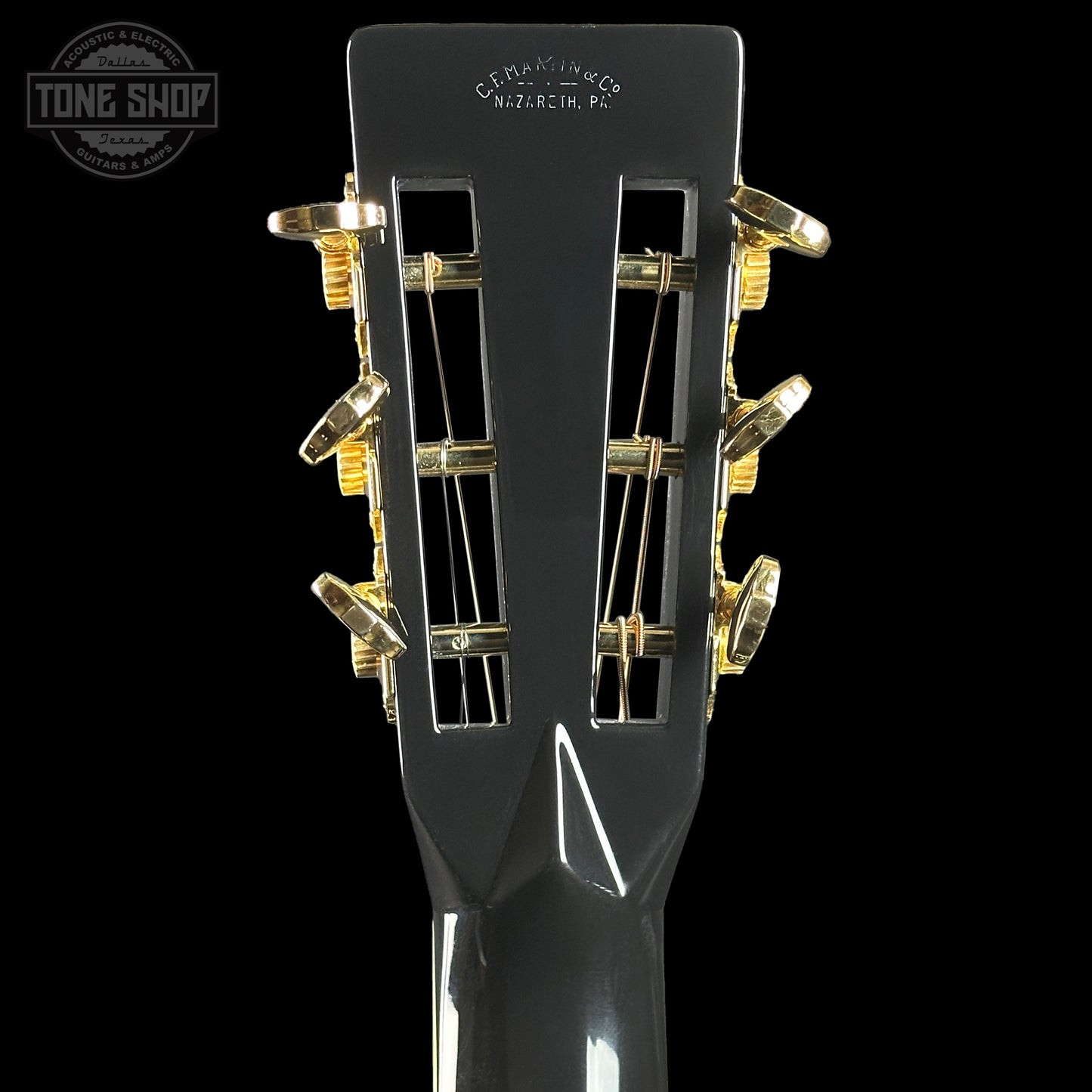 Back of headstock of Martin Custom Shop 00-42 Torch Motif Black Sitka/EIR.