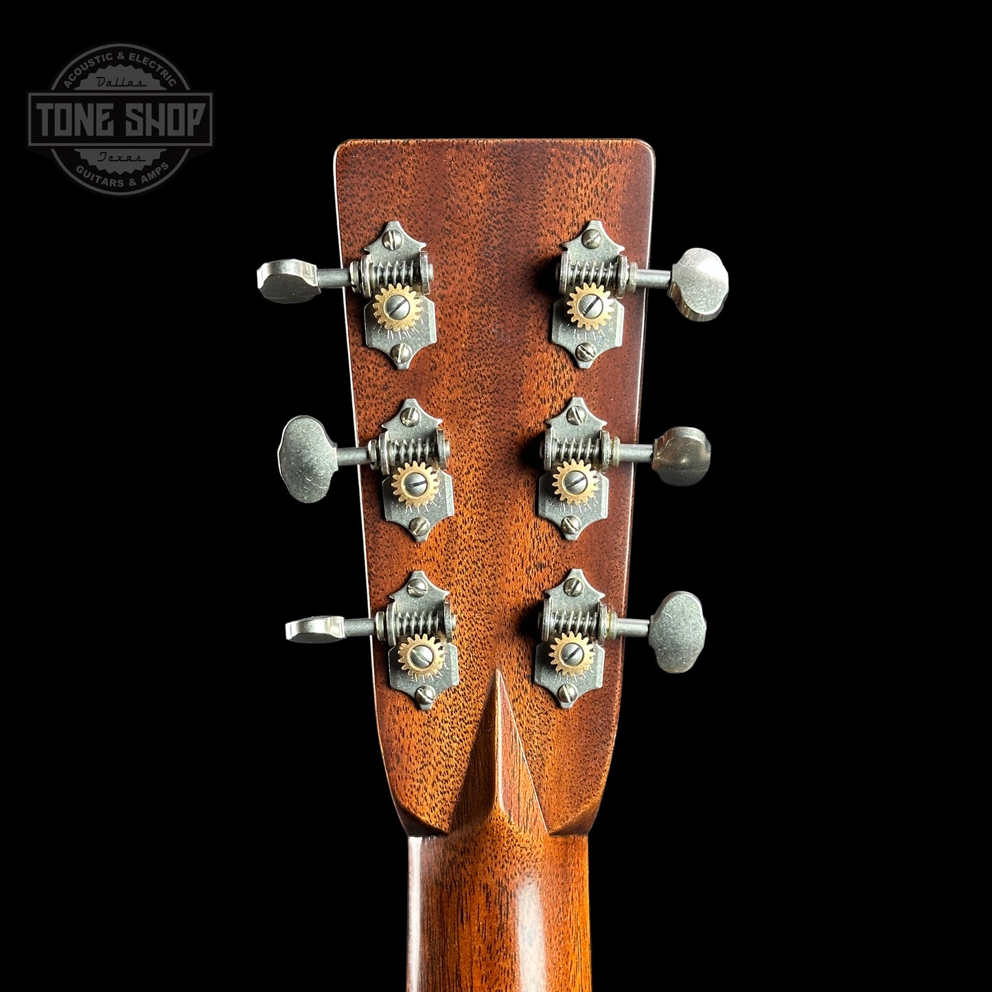 Back of headstock of Martin Custom Shop 37 D-28 Authentic Brazilian Rosewood Stage 1 Aging.