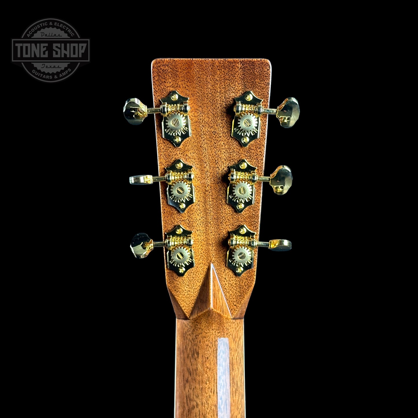 Back of headstock of Martin Custom Shop D-45 Adirondack/Brazilian Rosewood.