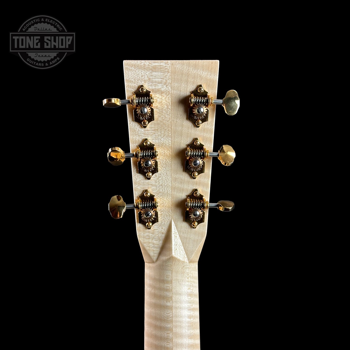 Back of headstock of Martin Custom Shop GP 41 Style High Altitude Swiss Spruce/Pacific Big Leaf Maple.