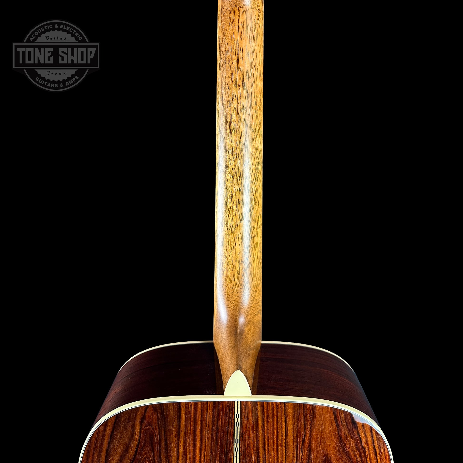 Back of neck of Martin Custom Shop 28 Style Dread Adirondack/Cocobolo.