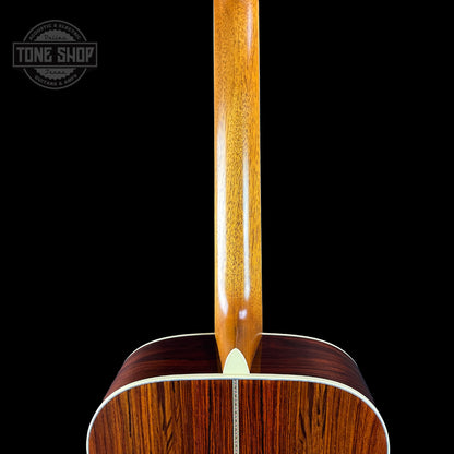 Back of neck of Martin Custom Shop OM-41 Ambertone Torch Motif Carpathian Spruce/Cocobolo.