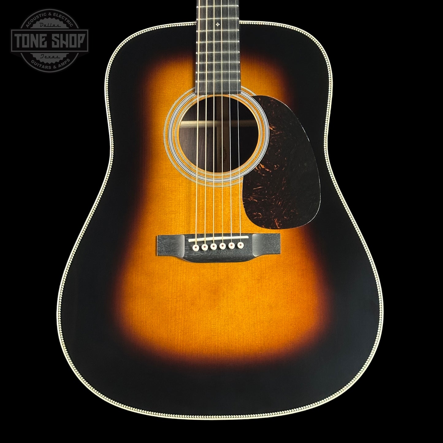 Front of Martin Custom Shop Shop Dread Adirondack/WEIR 1935 Sunburst.