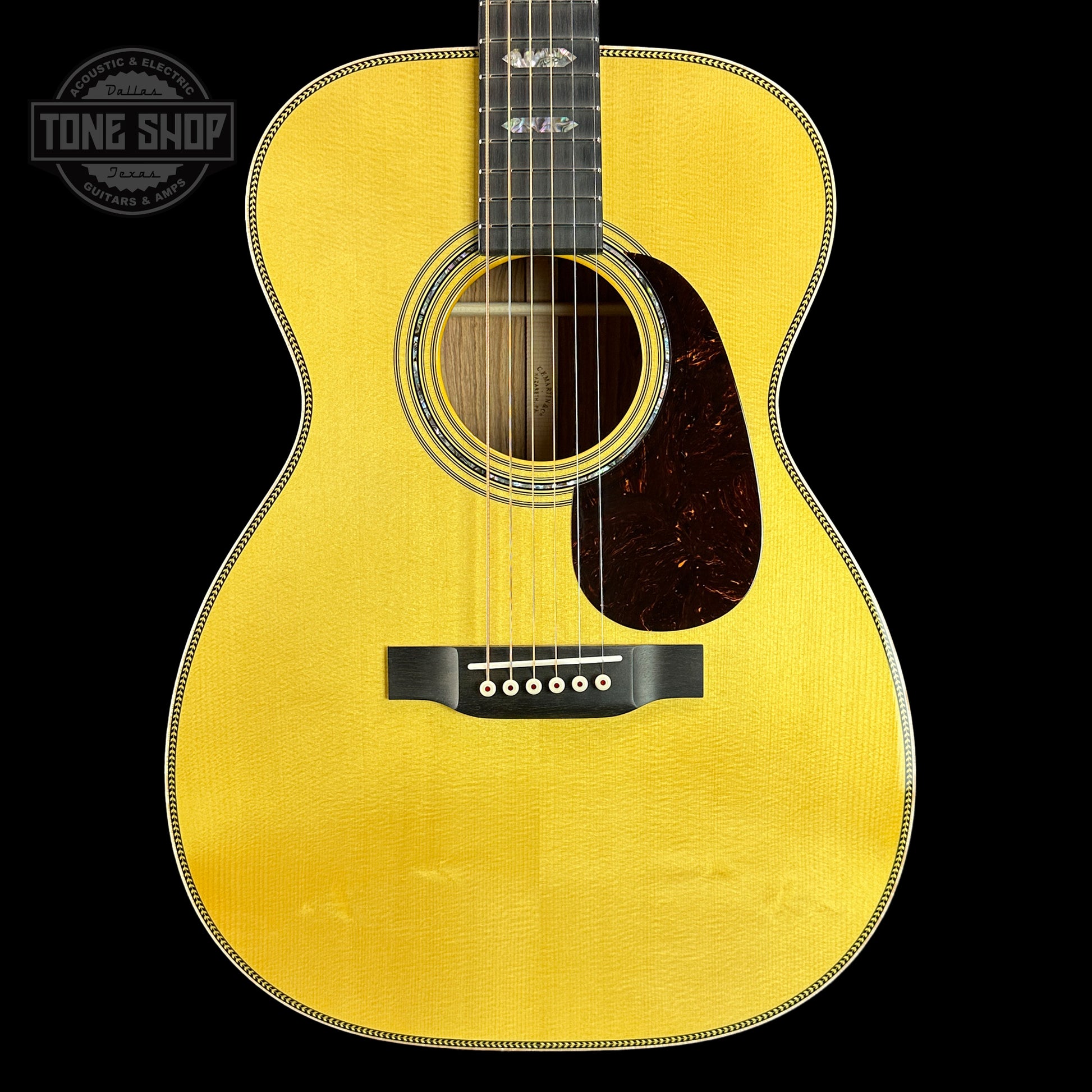 Front of Martin Custom Shop 28/45 Style 00-14F Italian Alpine/Guatemalan RW.