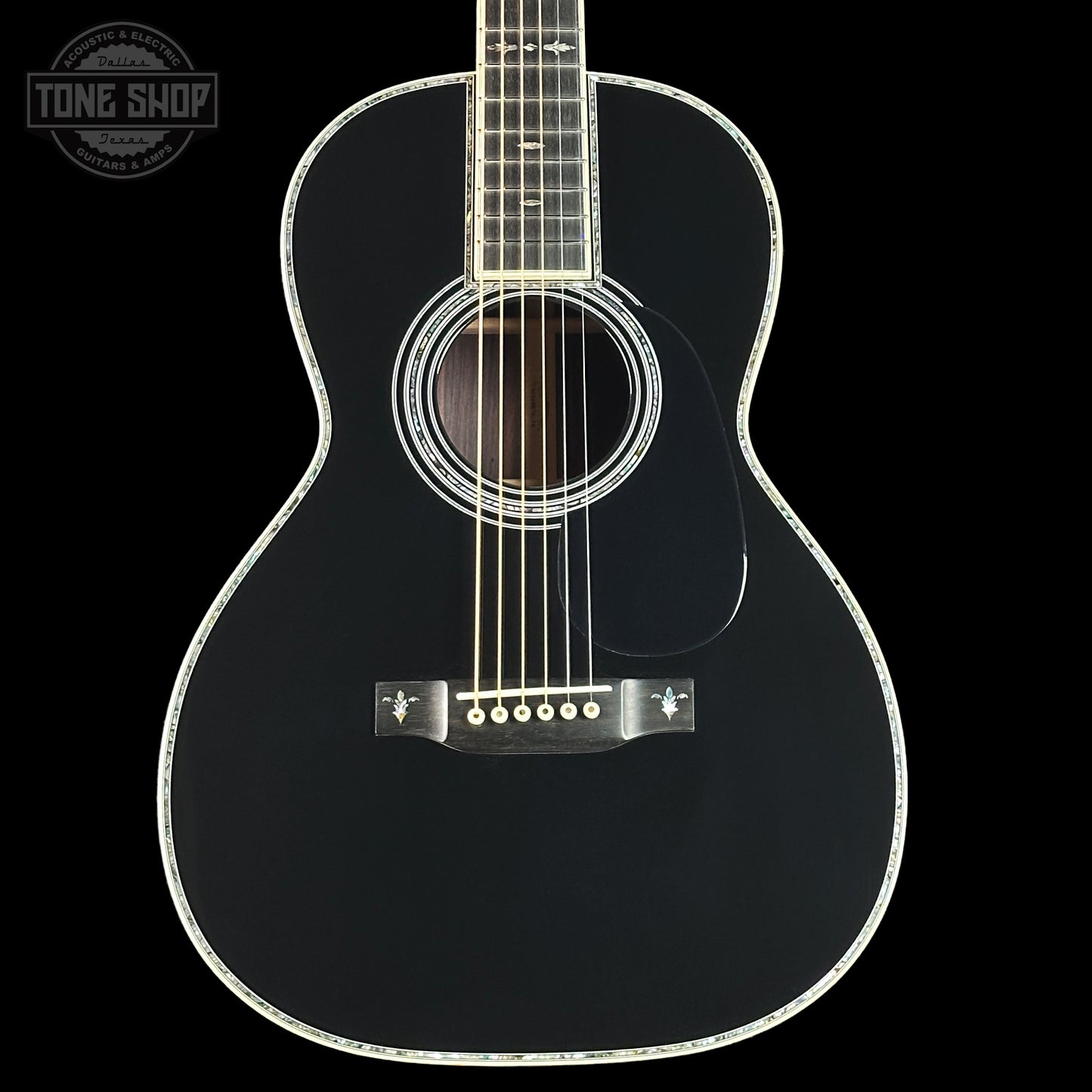 Front of Martin Custom Shop 00-42 Torch Motif Black Sitka/EIR.