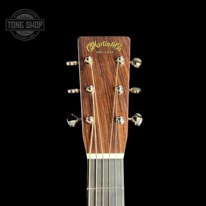 Front of headstock of Martin Custom Shop 28 Style Dread Adirondack/WEIR.