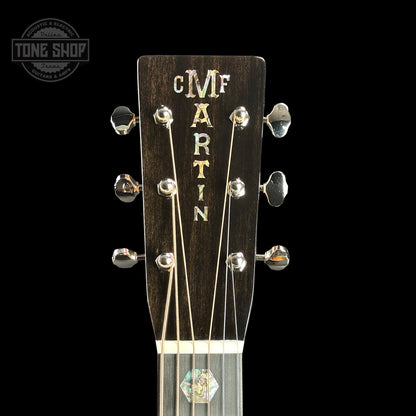 Front of headstock of Martin Custom Shop 28/45 Style 00-14F Italian Alpine/Guatemalan RW.