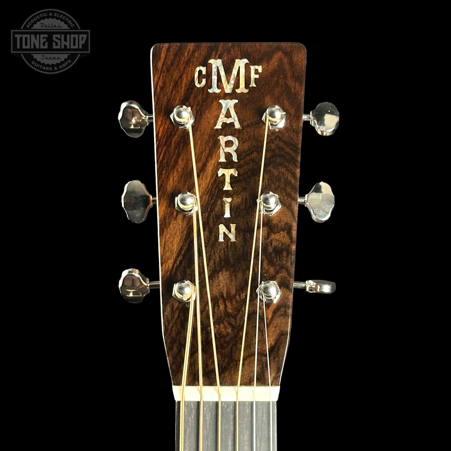 Headstock of Martin Custom Shop Shop Dread Adirondack/WEIR 1935 Sunburst.