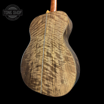 Back angle of Martin Custom Shop 28 Style OM Italian Alpine Spruce/Exceptionally Figured Black Walnut.