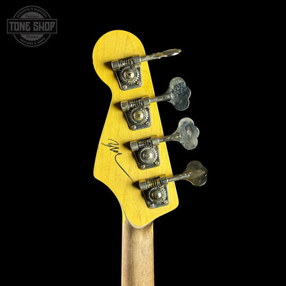 Back of headstock of Nash JB-63 Black Med Aging Alder/RW Tort Guard.