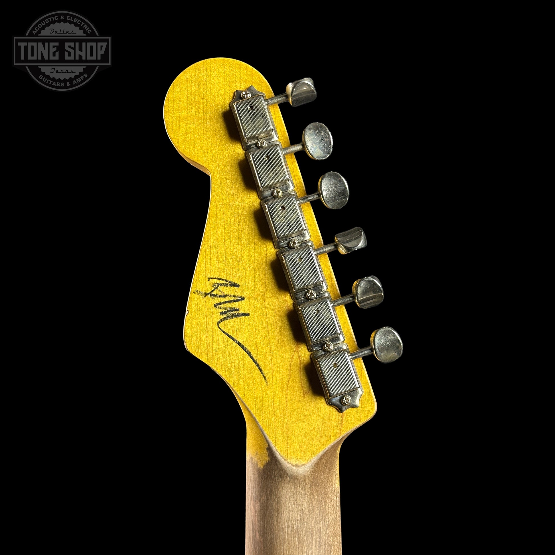 Back of headstock of Nash S-57 Alder/MP 2-Tone Sunburst Medium Aging.