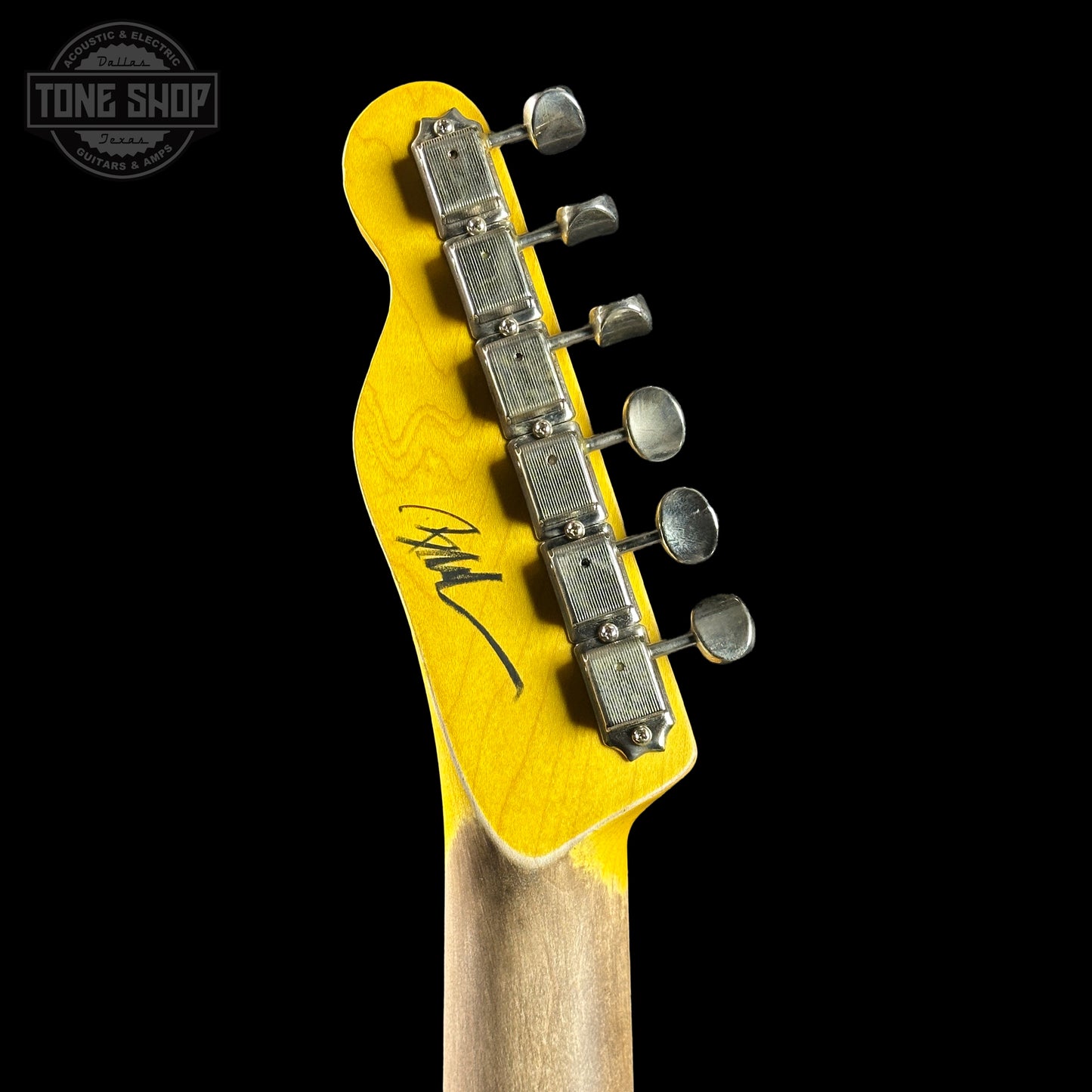 Back of headstock of Nash T-63 Olympic White.