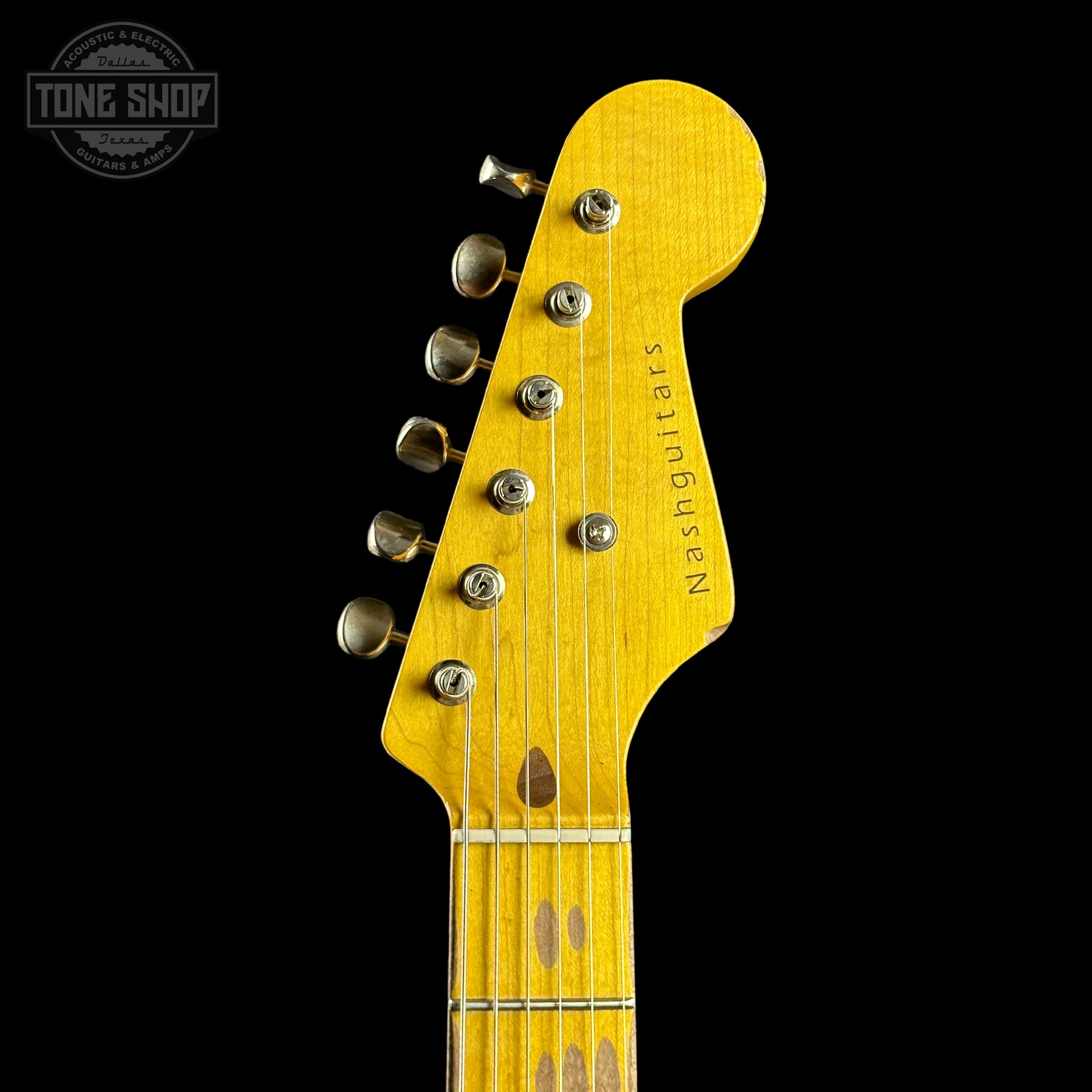 Headstock of Nash S-57 Alder/MP 2-Tone Sunburst Medium Aging.