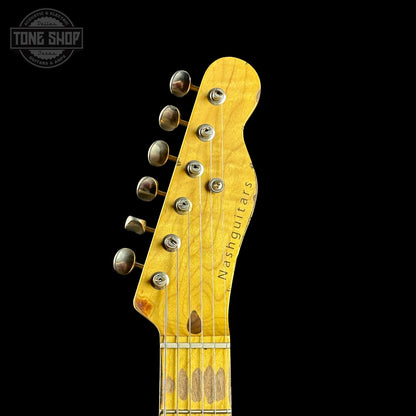 Headstock of Nash T-52 Butterscotch Blonde Heavy Aging Boatneck.