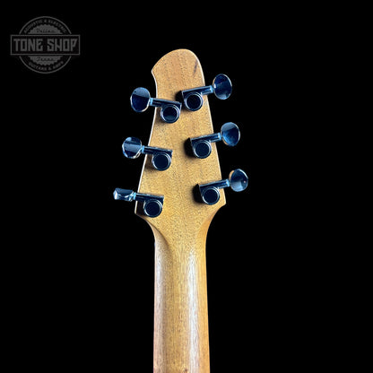 Back of headstock of Powers Electric A-Type Select Maple Sweet Tea Orange Firestripe Ebony Warm Hard Tail PF42.