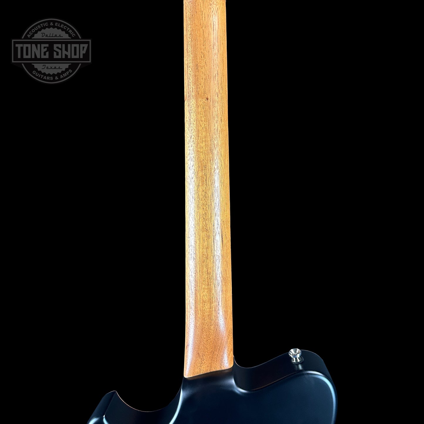 Back of neck of Powers Electric A-Type Select Maple Sweet Tea Orange Firestripe Ebony Warm Hard Tail PF42.