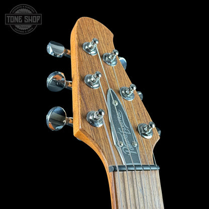 Headstock of Powers Electric A-Type Select Maple Cosmo Orange PF42 Pearl Delrin Warm Hard Tail.