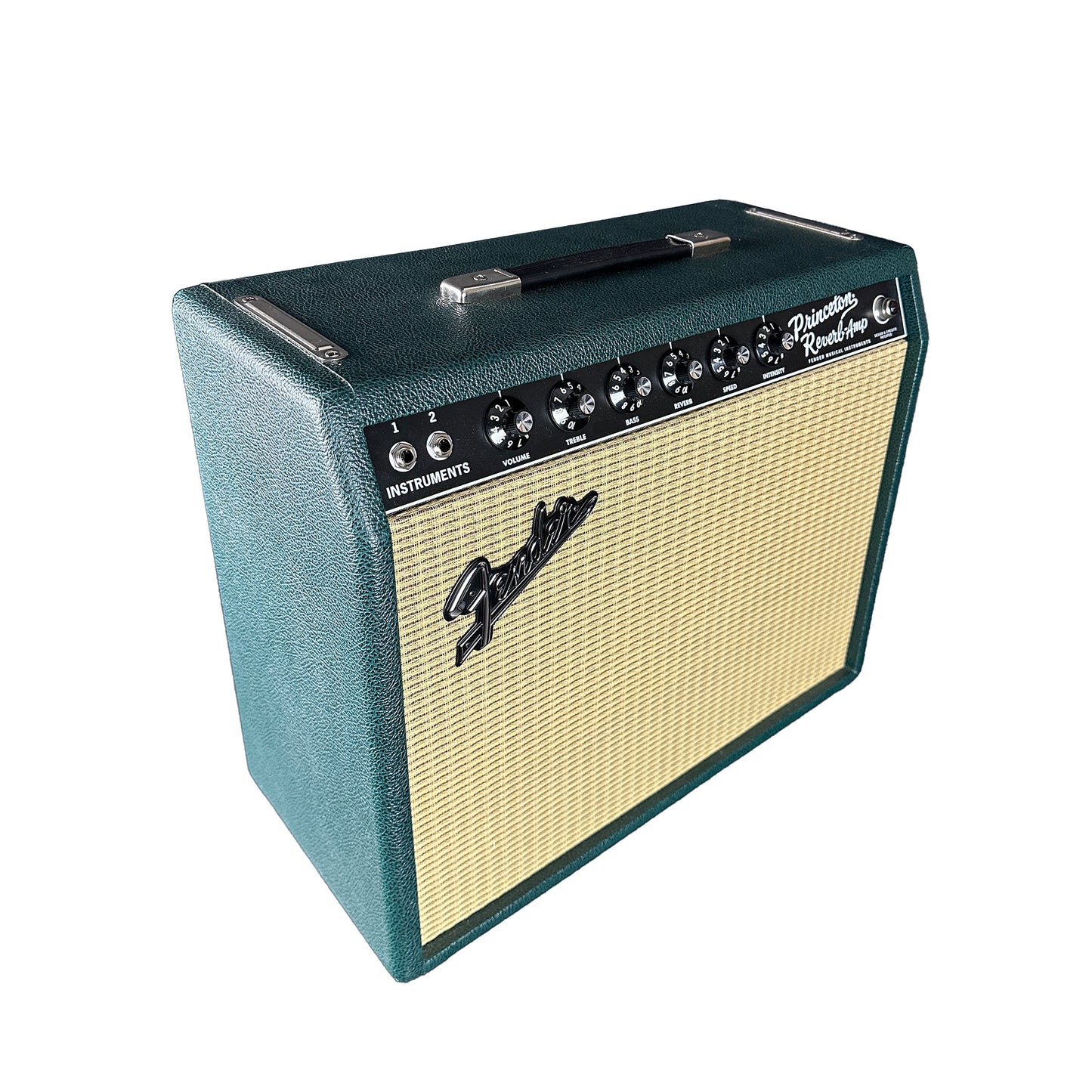 Front of Fender '65 Princeton Reverb Brit Green w/Celestion.