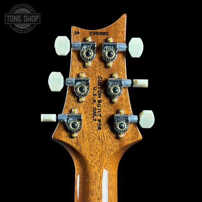 Back of headstock of PRS TSG Anniversary Wood Library Artist DGT Frostbite Brazilian Rosewood.