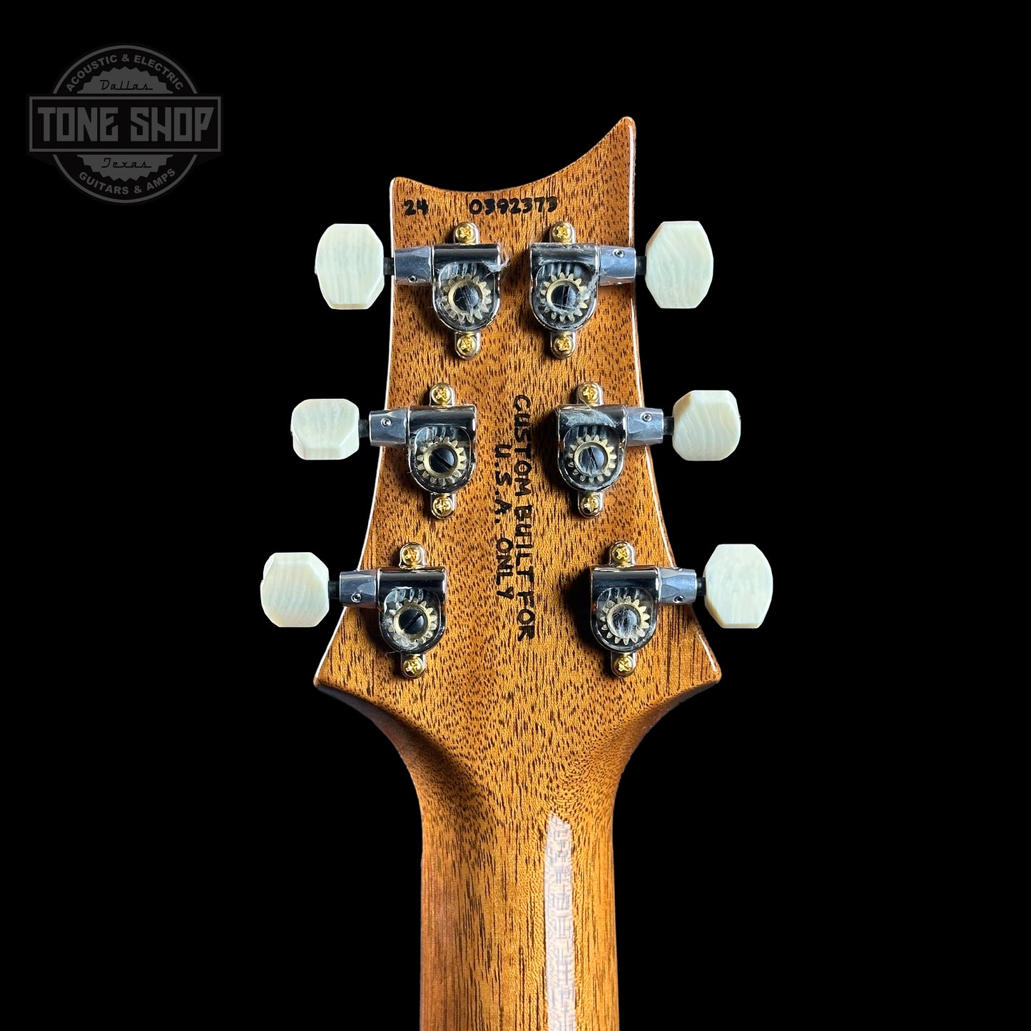 Back of headstock of PRS TSG Anniversary Wood Library Artist DGT Frostbite Smokeburst.