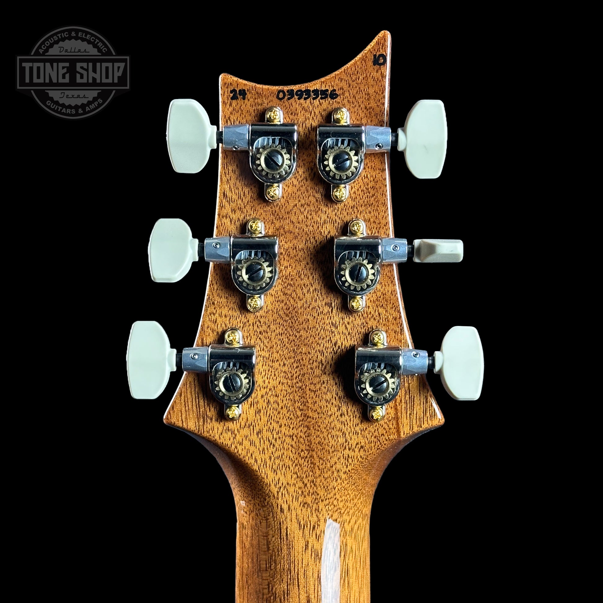 Back of headstock of PRS Modern Eagle V 10 Top Charcoal.