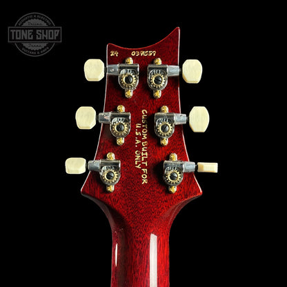 Back of headstock of PRS Wood Library DGT Frostbite Dark Back Artist Top Brazilian Board.