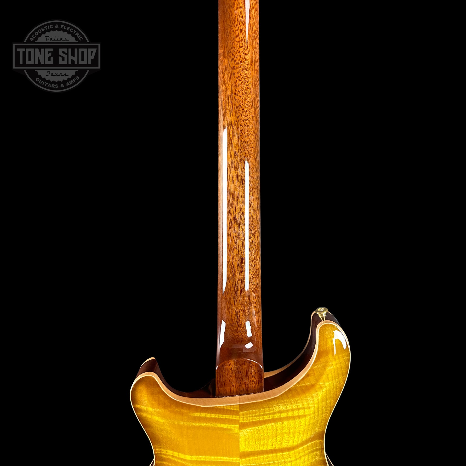 Back of neck of PRS Wood Library Hollowbody II Piezo 10 top Livingston Lemondrop Braz.