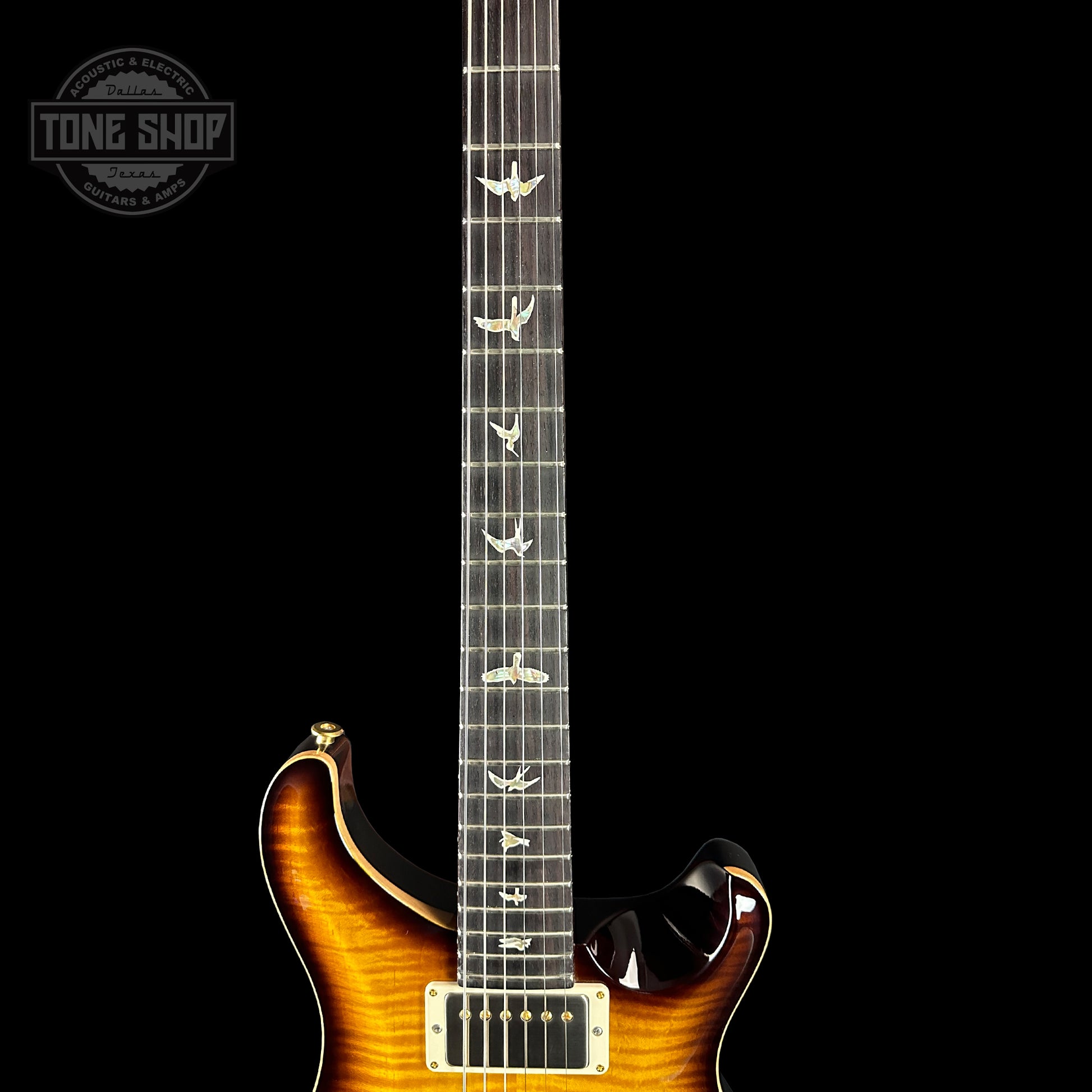 Fretboard of PRS DGT McCarty Tobacco Sunburst 10 Top Birds.