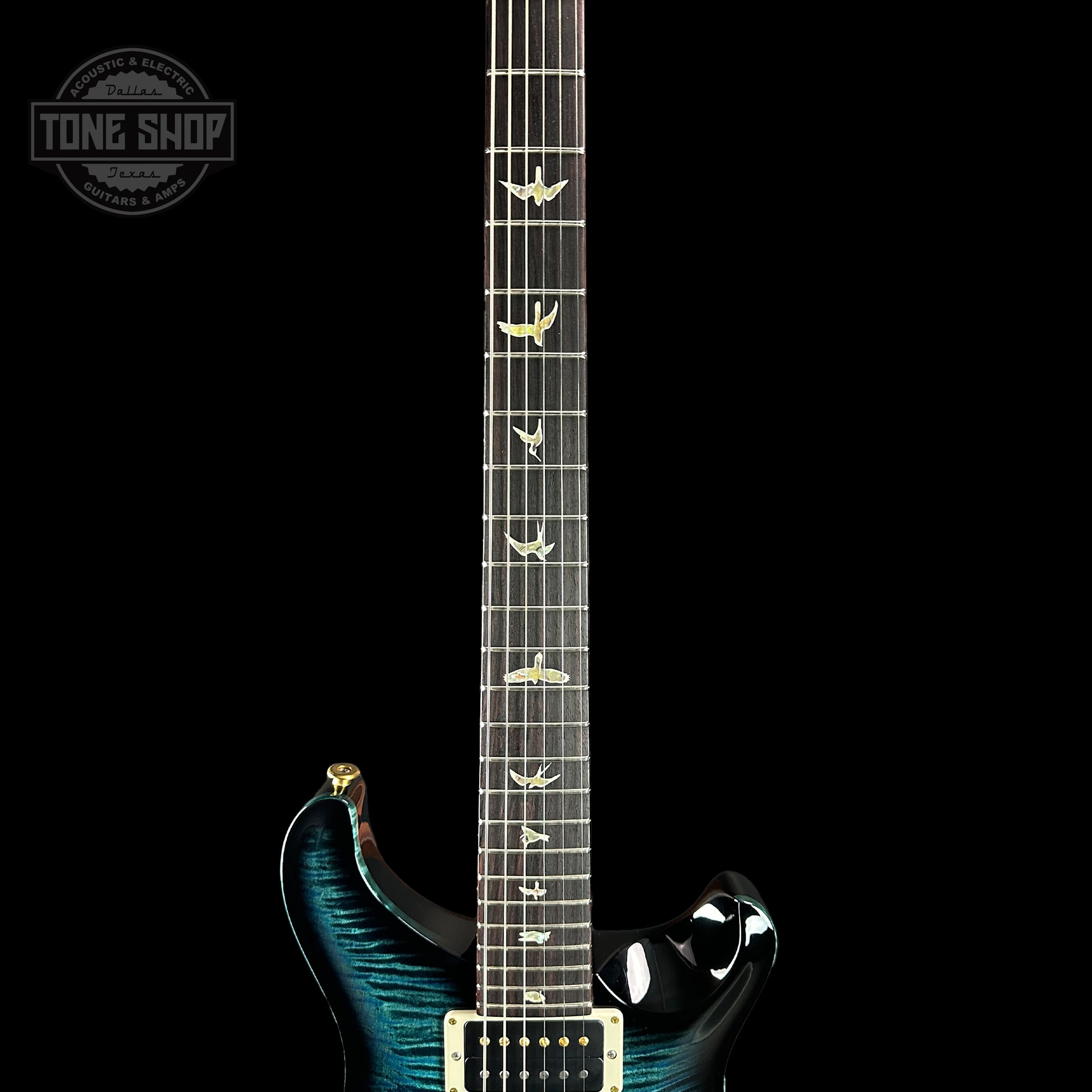 Fretboard of PRS Paul Reed Smith Custom 24 10 Top Cobalt Smokeburst Birds.