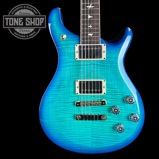 Front of PRS S2 McCarty 594 2024 Spec TSG Flame Top Makena Blue.