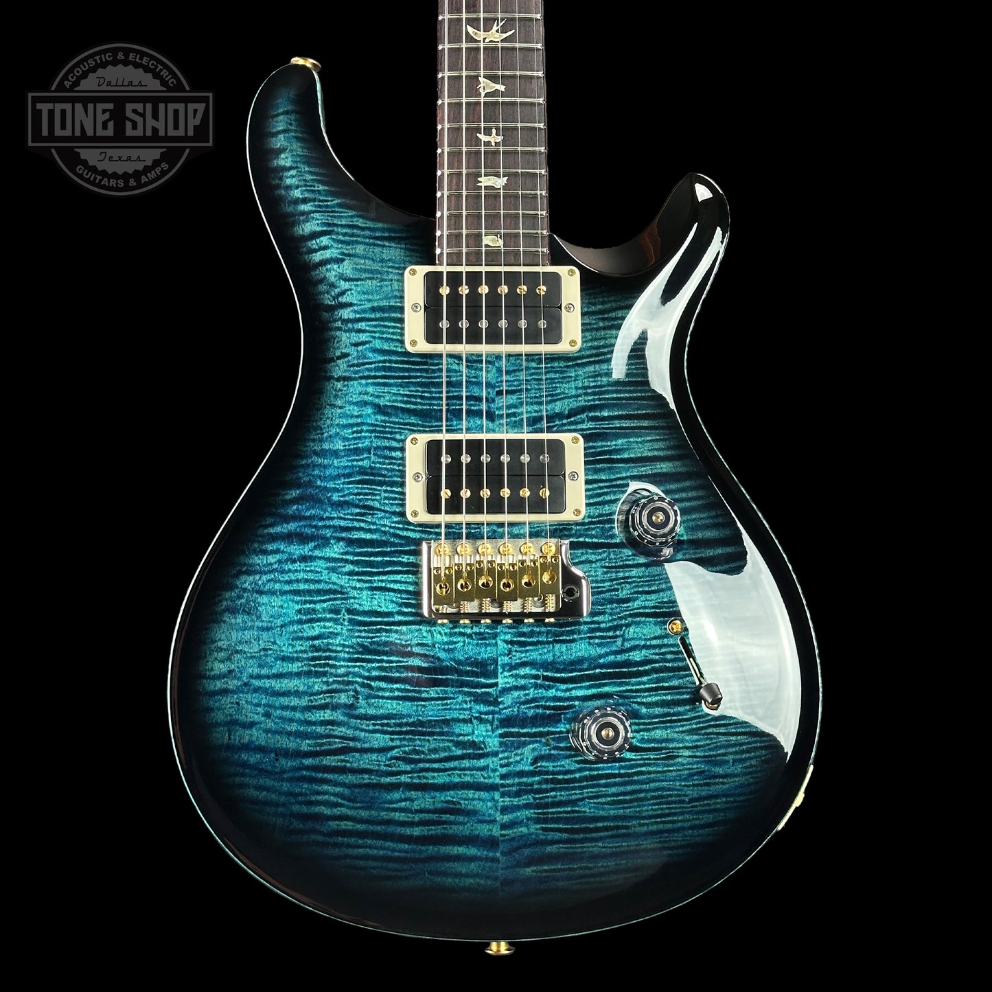 Front of PRS Paul Reed Smith Custom 24 10 Top Cobalt Smokeburst Birds.