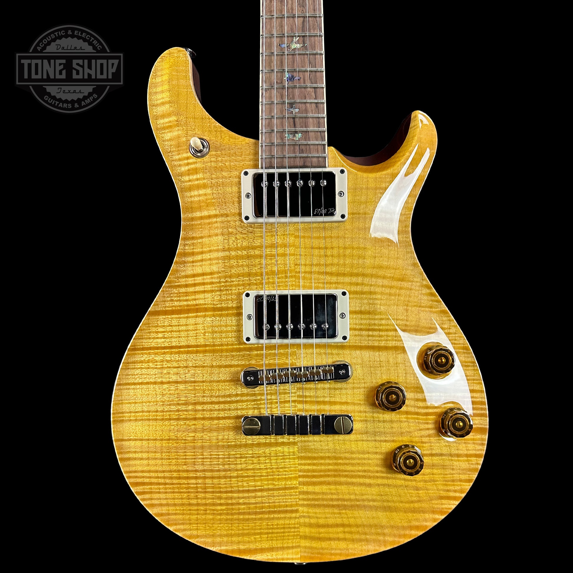 Front of PRS Wood Library McCarty 594 Honey 10-top Brazilian FB.