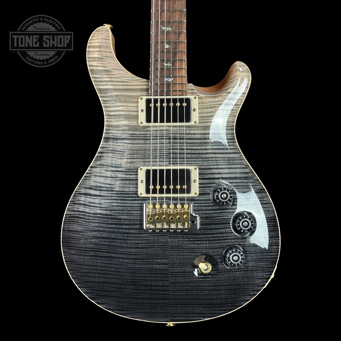 Front of PRS TSG Anniversary Wood Library Artist DGT Frostbite Smokeburst Brazilian Rosewood.