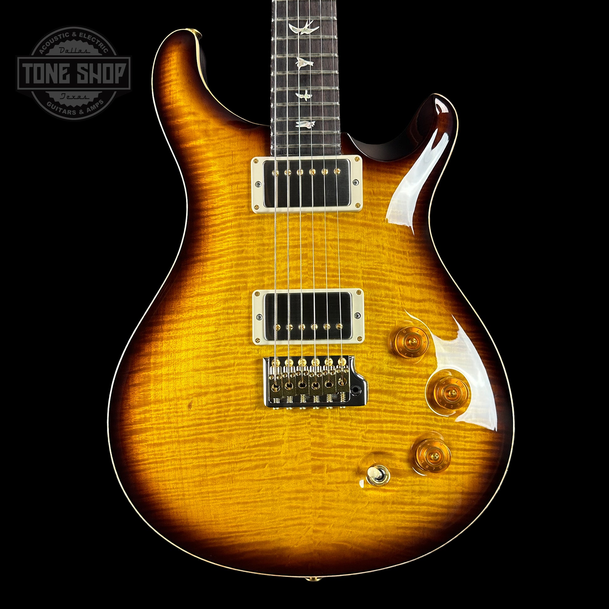 Front of PRS DGT McCarty Tobacco Sunburst 10 Top Birds.