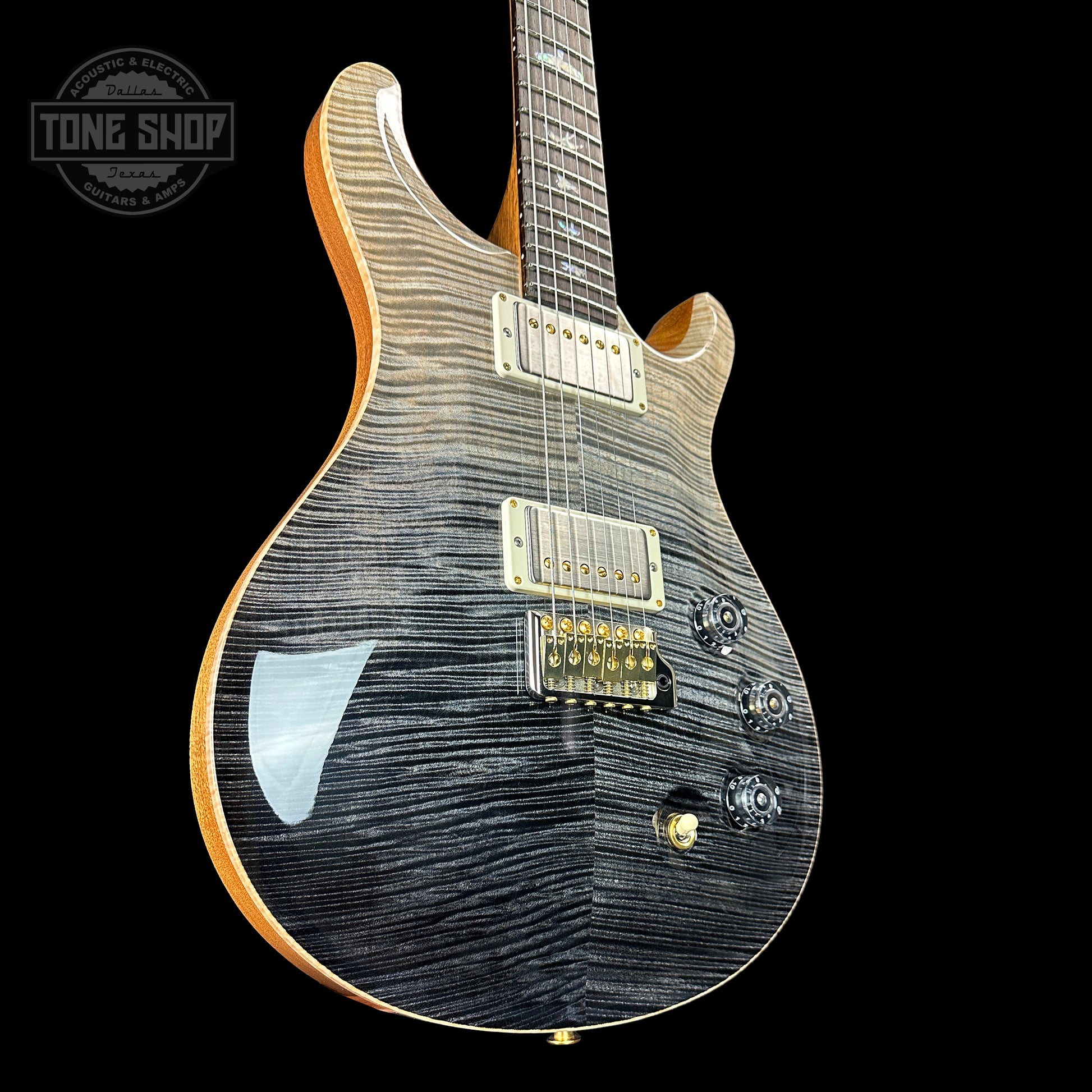 Front angle of PRS TSG Anniversary Wood Library Artist DGT Frostbite Brazilian Rosewood.